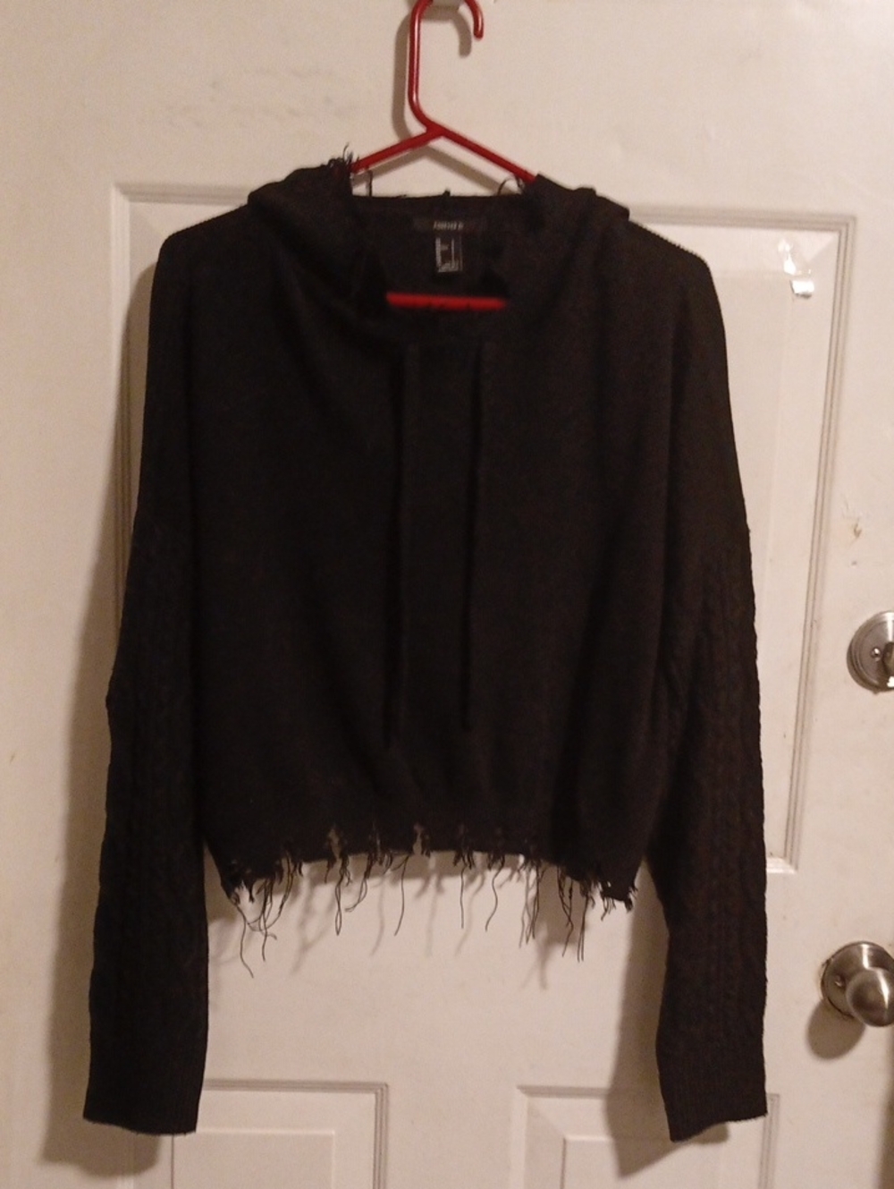 Forever 21 Black Distressed Cropped Hoodie Sweater